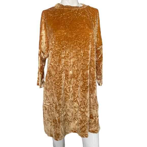 ZARA WB Crushed Velvet Gold Dress Size Medium - Picture 2 of 7